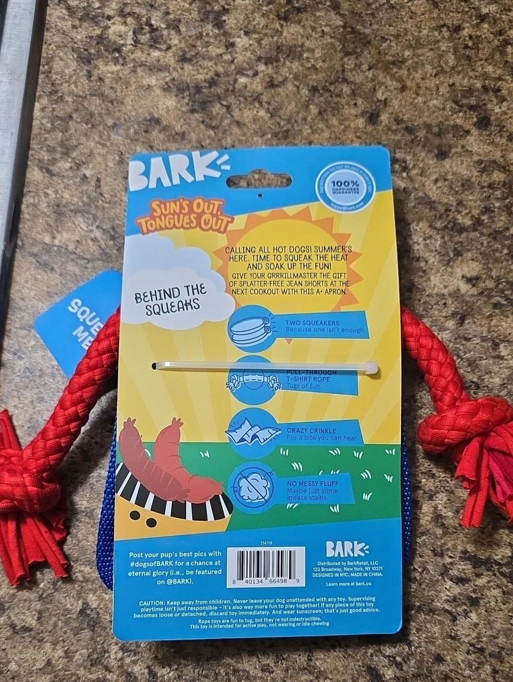 Bark Suns Out Tongues Out Apron Tug Toy in Blue and Red NWT S-M 0-50 Pounds